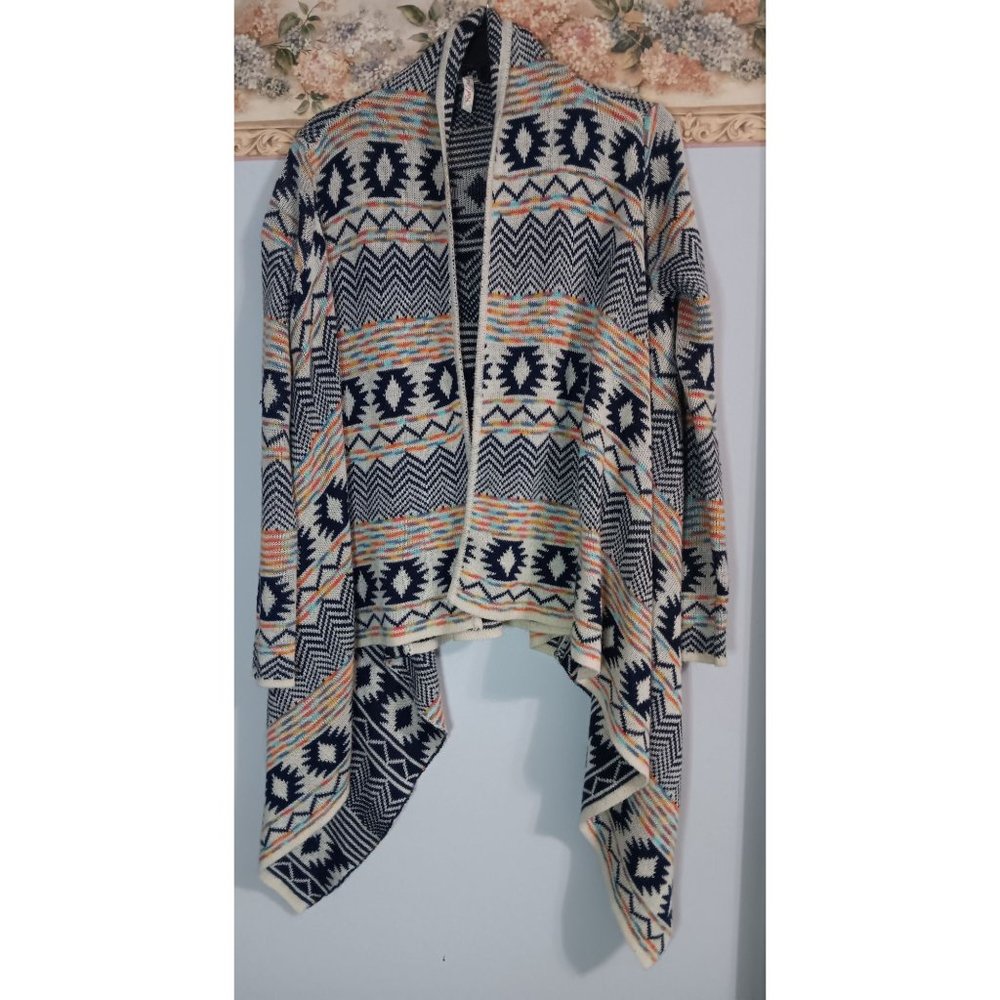 Red Camel Small Knit Colorful Aztek Boho Open Peasant Country Cardigan Sweater